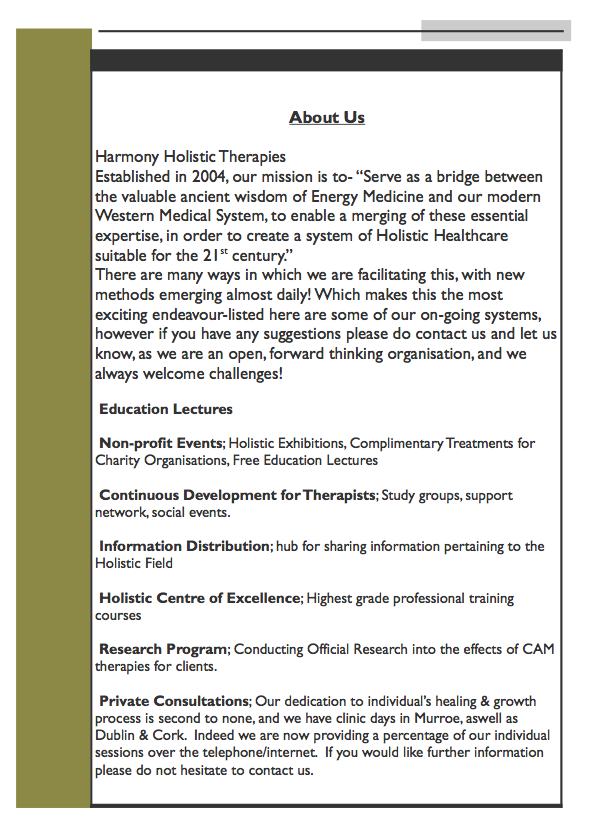 Brochures Holistic Center Of Excellence Cappmore Holistic Healthcare Cam Reiki Bodytalk